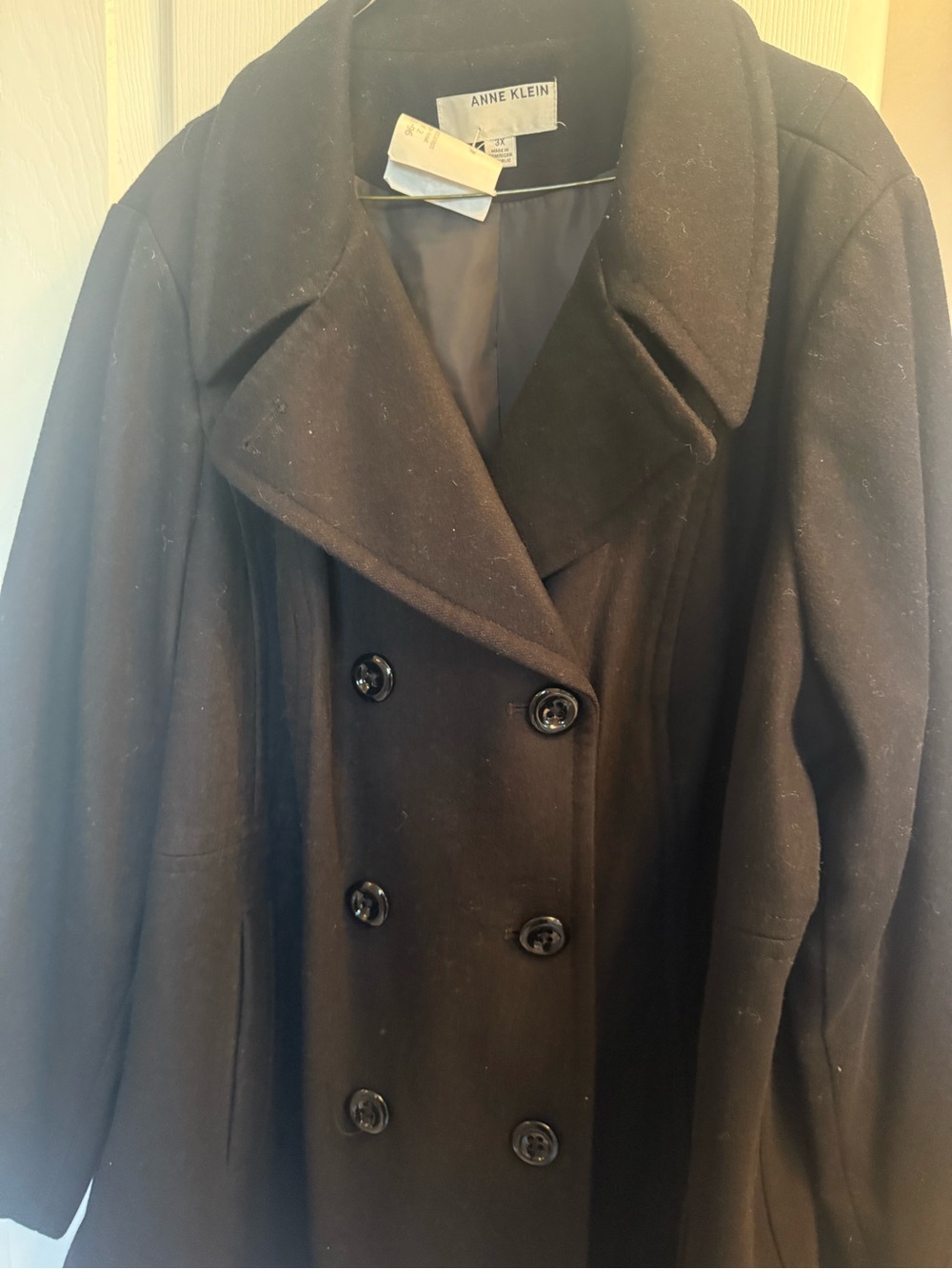Anne Klein Black Double-Breasted Pea Coat